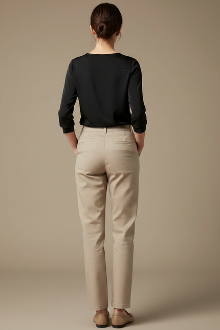Pantalon Chino Femme Beige Droit - Gabardine - vue 2