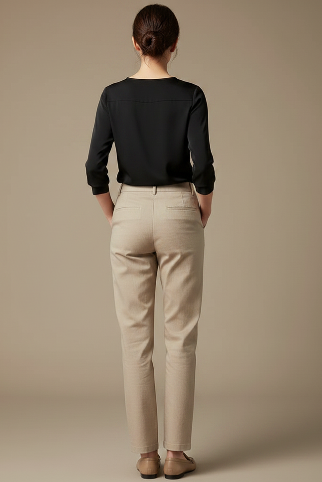 Pantalon Chino Femme Beige Droit - Gabardine - vue 2
