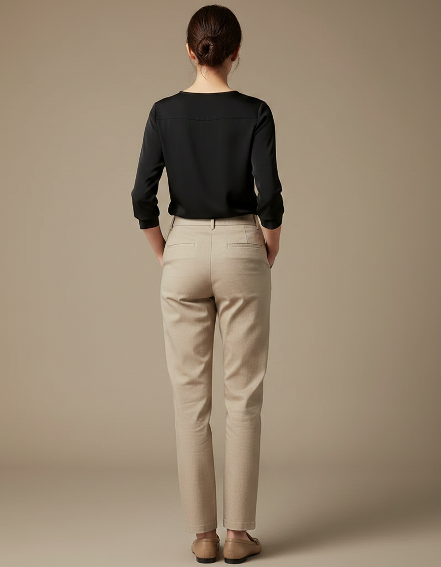 Pantalon Chino Femme Beige Droit - Gabardine - vue 2