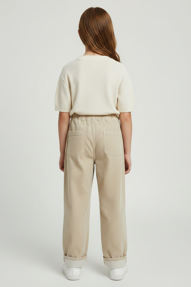 Pantalon Chino Fille Beige Coupe Ample - Cordé - vue 2