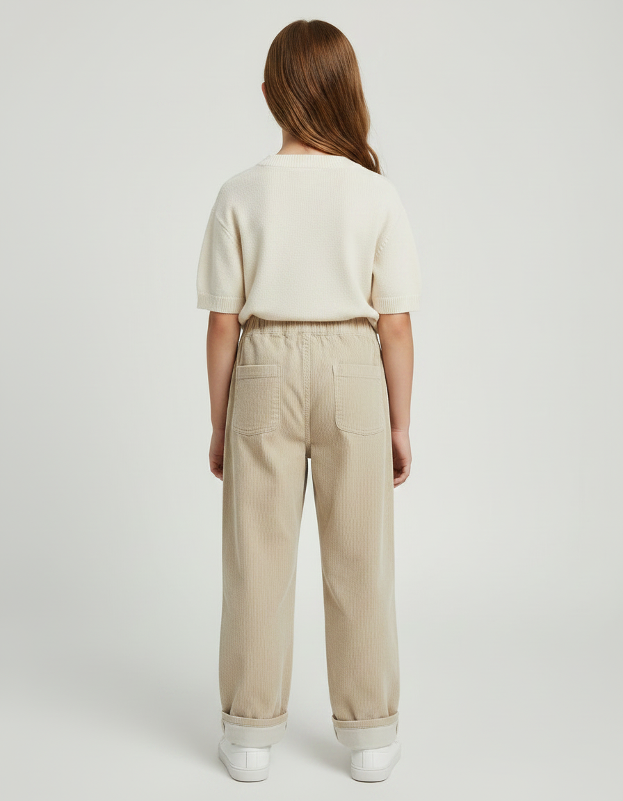 Pantalon Chino Fille Beige Coupe Ample - Cordé - vue 2