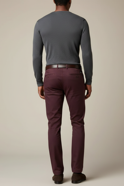 Pantalon Chino Bordeaux Slim Coton Homme Élégant - vue 2