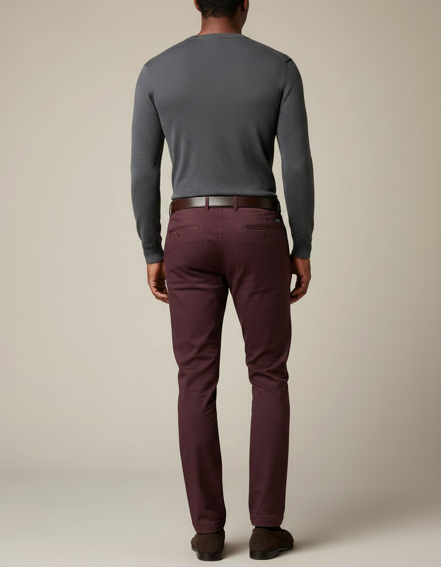 Pantalon Chino Bordeaux Slim Coton Homme Élégant - vue 2