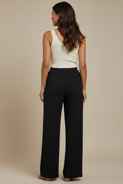 Pantalon Chino Noir Fluide Taille Haute Décontracté - Viscose - vue 2