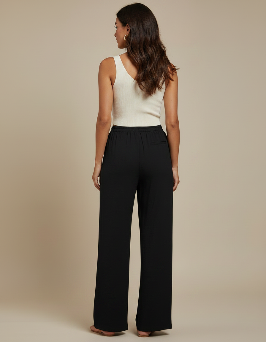 Pantalon Chino Noir Fluide Taille Haute Décontracté - Viscose - vue 2