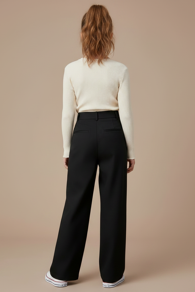 Pantalon Chino Noir Ample Fluide Taille Haute Élégant - Gabardine - vue 2
