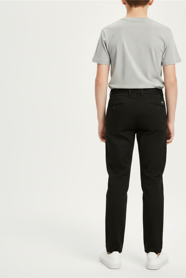 Pantalon Chino Noir Slim Coton Garçon Élégant - Gabardine - vue 2