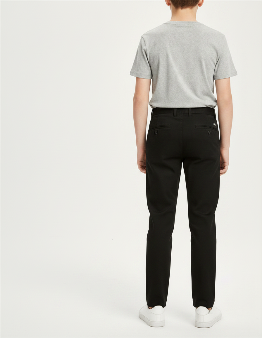Pantalon Chino Noir Slim Coton Garçon Élégant - Gabardine - vue 2