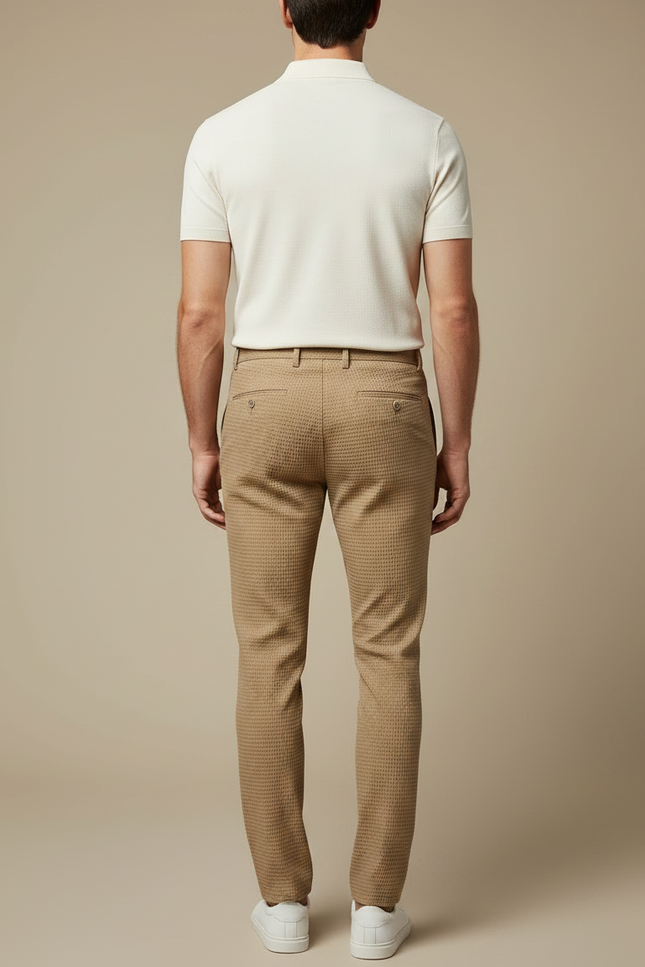 Pantalon Chino Homme Marron Motif Texturé Slim - Coton - vue 2