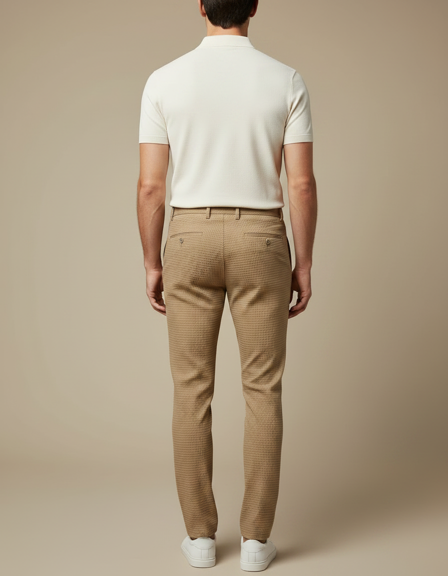 Pantalon Chino Homme Marron Motif Texturé Slim - Coton - vue 2