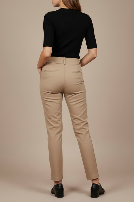 Pantalon Chino Beige Taille Haute Plissé Femme - Gabardine - vue 2