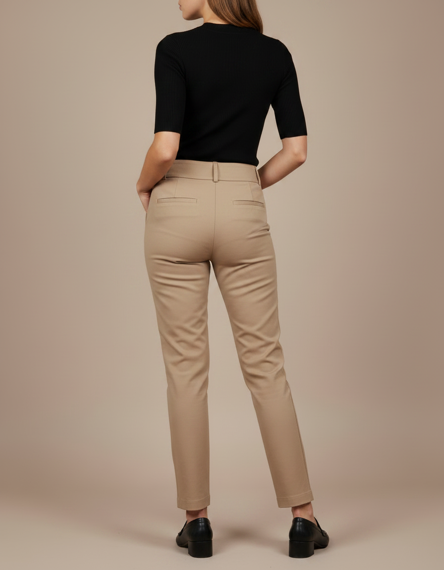 Pantalon Chino Beige Taille Haute Plissé Femme - Gabardine - vue 2