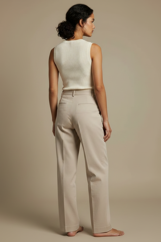 Pantalon Chino Beige Plissé Droit Ample Femme - Coton - vue 2