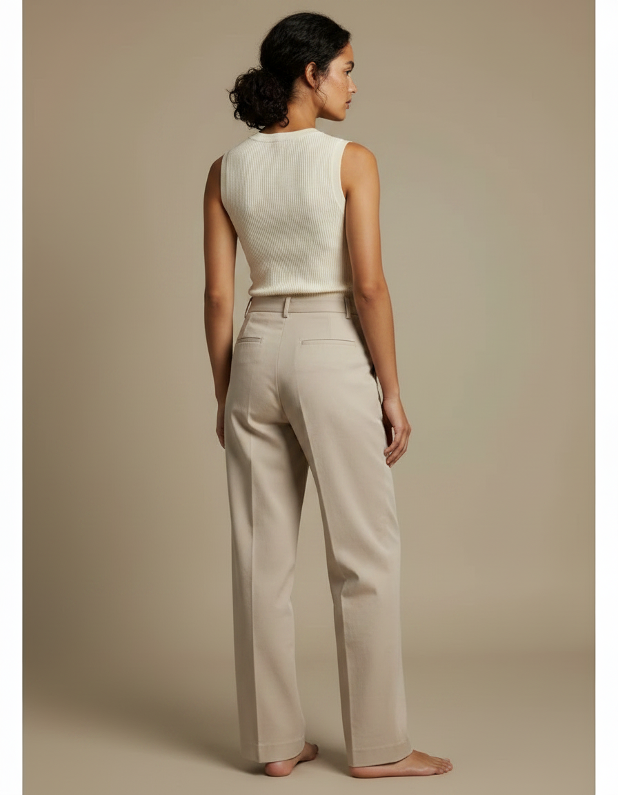 Pantalon Chino Beige Plissé Droit Ample Femme - Coton - vue 2