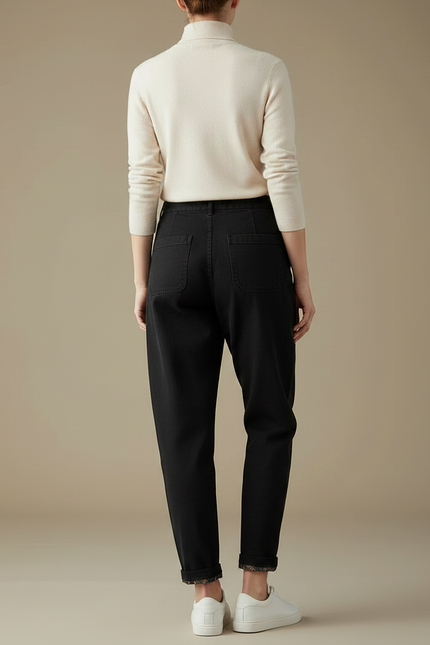 Pantalon Chino Noir Coton Ample Confortable Décontracté - vue 2