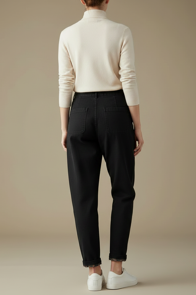 Pantalon Chino Noir Coton Ample Confortable Décontracté - vue 2
