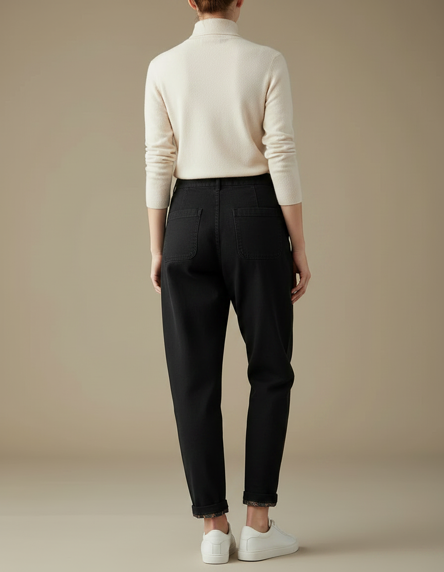Pantalon Chino Noir Coton Ample Confortable Décontracté - vue 2