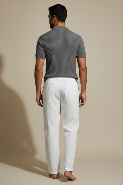Pantalon Chino Homme Blanc Coupe Ample - Lin - vue 2