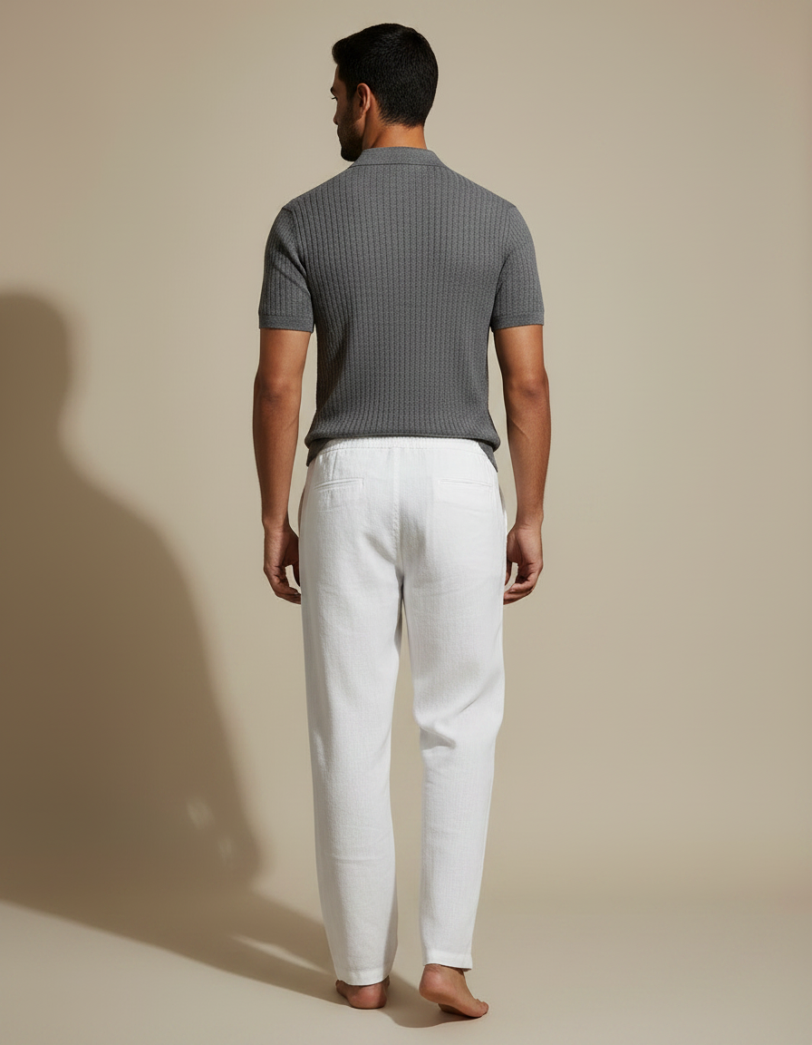 Pantalon Chino Homme Blanc Coupe Ample - Lin - vue 2
