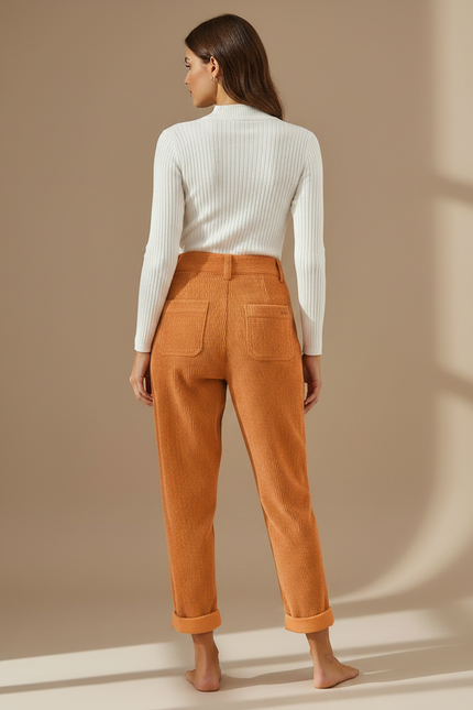 Pantalon Chino Orange Femme - Cordé - vue 2