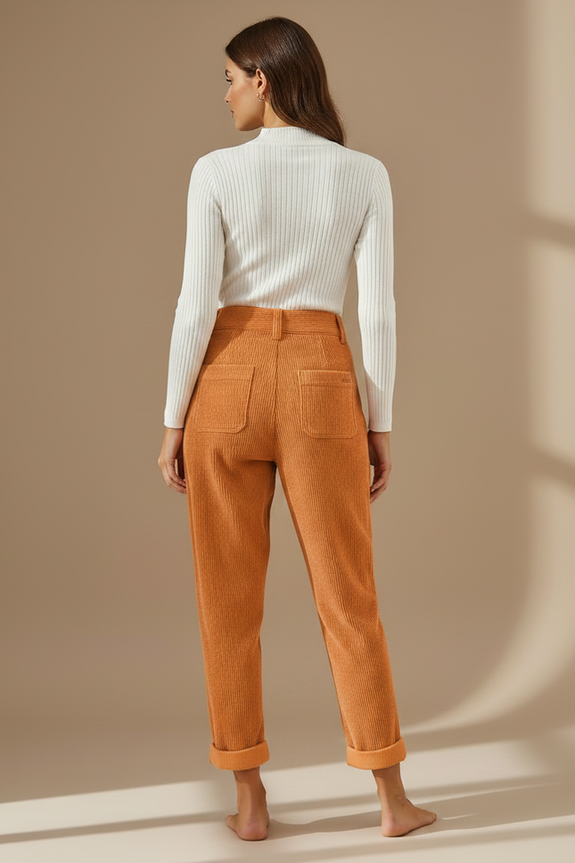 Pantalon Chino Orange Femme - Cordé - vue 2
