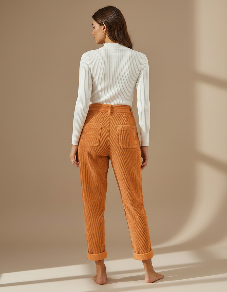 Pantalon Chino Orange Femme - Cordé - vue 2