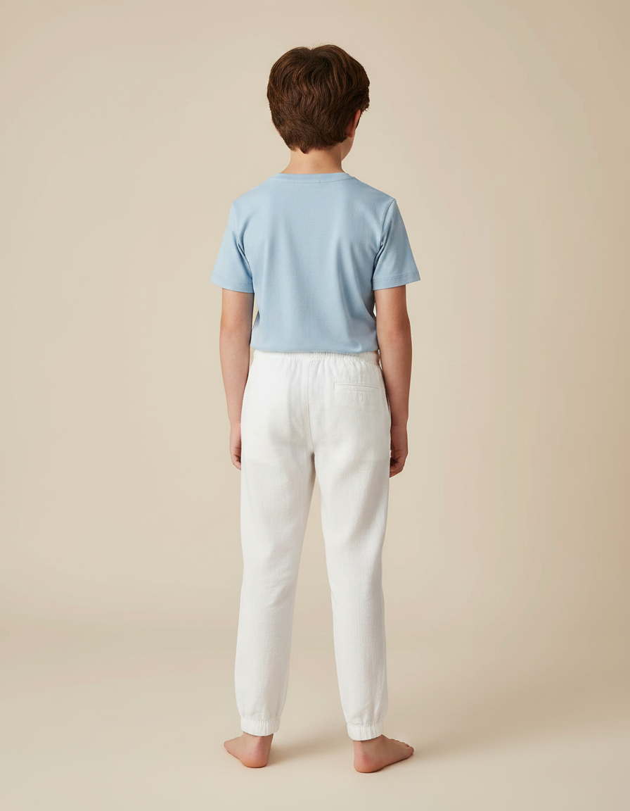 Pantalon Chino Blanc Lin Ample Décontracté Enfant - vue 2