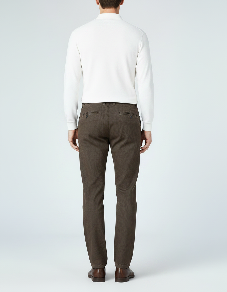 Pantalon Chino Marron Motif Discret Slim Homme - Coton - vue 2