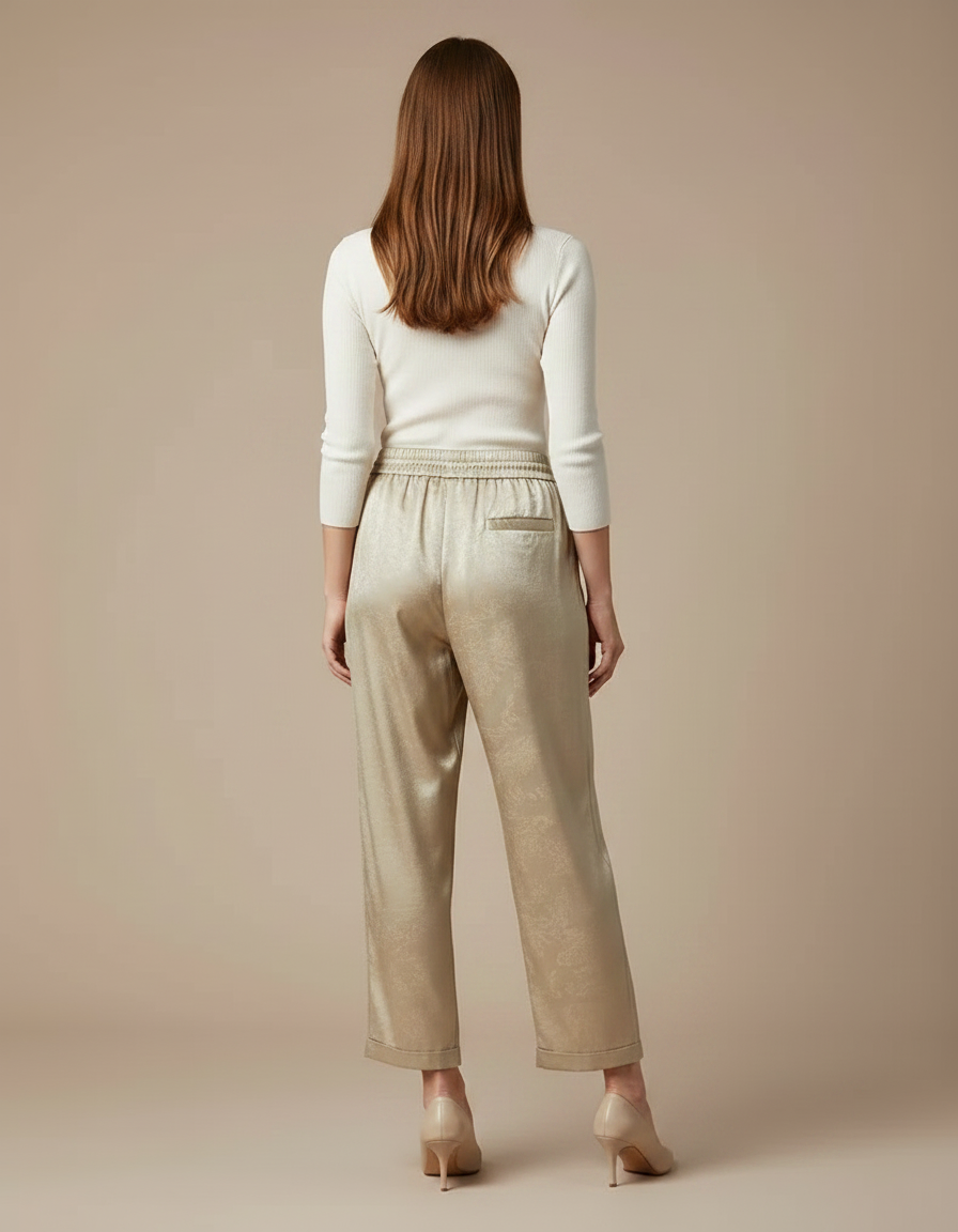 Pantalon Chino Doré Soie Ample Fluide Élégant - vue 2