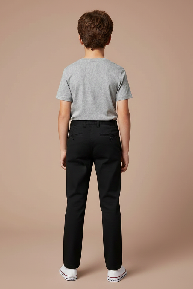 Pantalon Chino Noir Coton Slim Garçon Élégant - vue 2