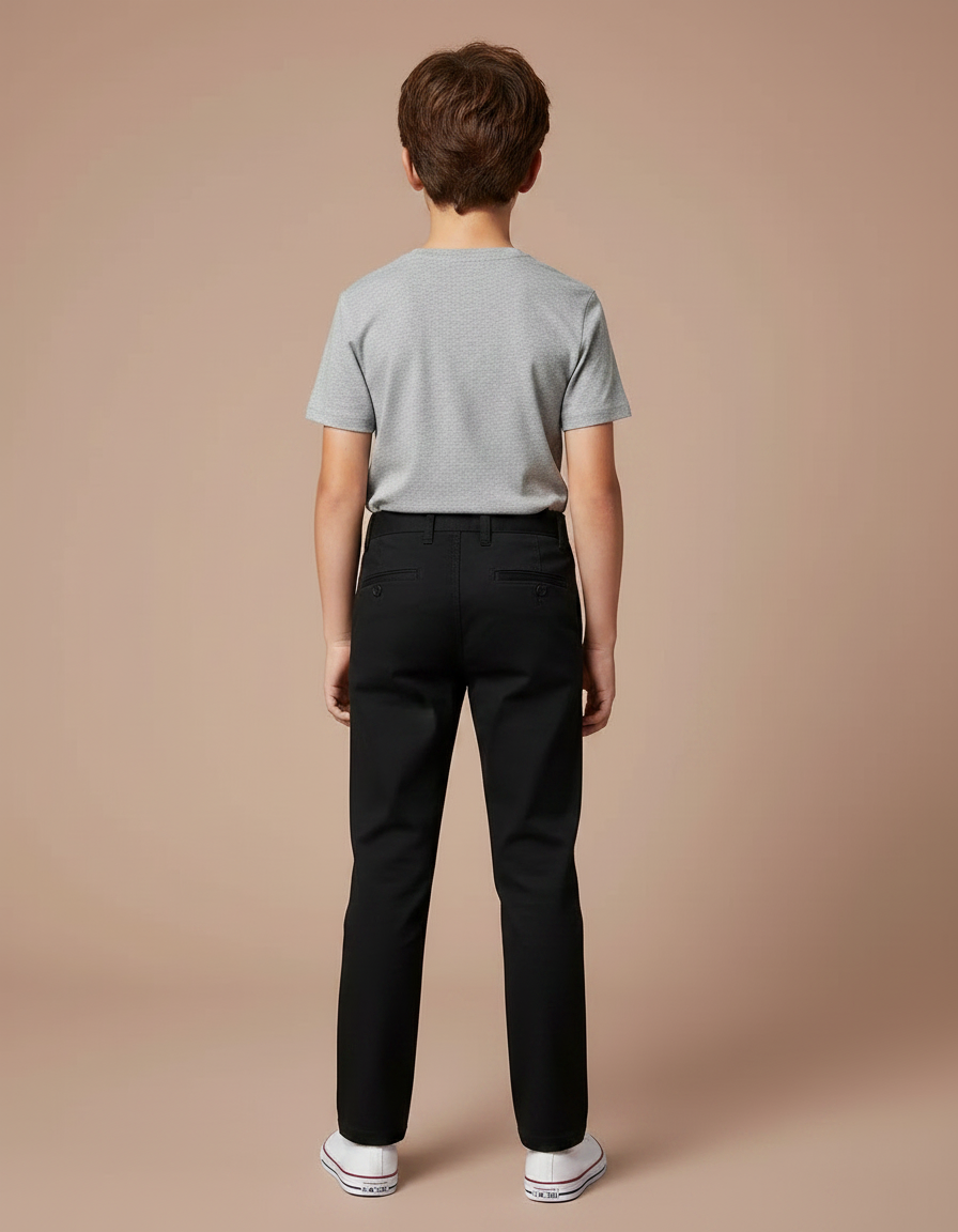 Pantalon Chino Noir Coton Slim Garçon Élégant - vue 2