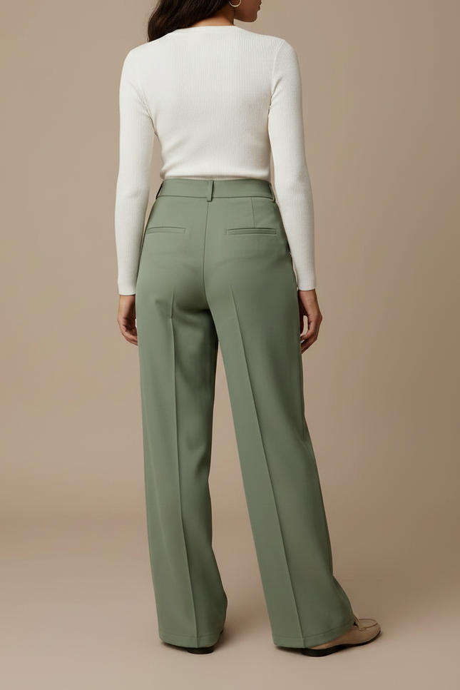 Pantalon Chino Vert Olive Ample Fluide Femme - Polyester - vue 2