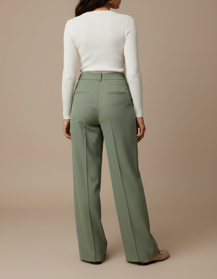 Pantalon Chino Vert Olive Ample Fluide Femme - Polyester - vue 2