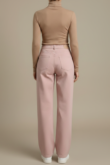 Pantalon Chino Rose Taille Haute Ample Décontracté - Jean - vue 2
