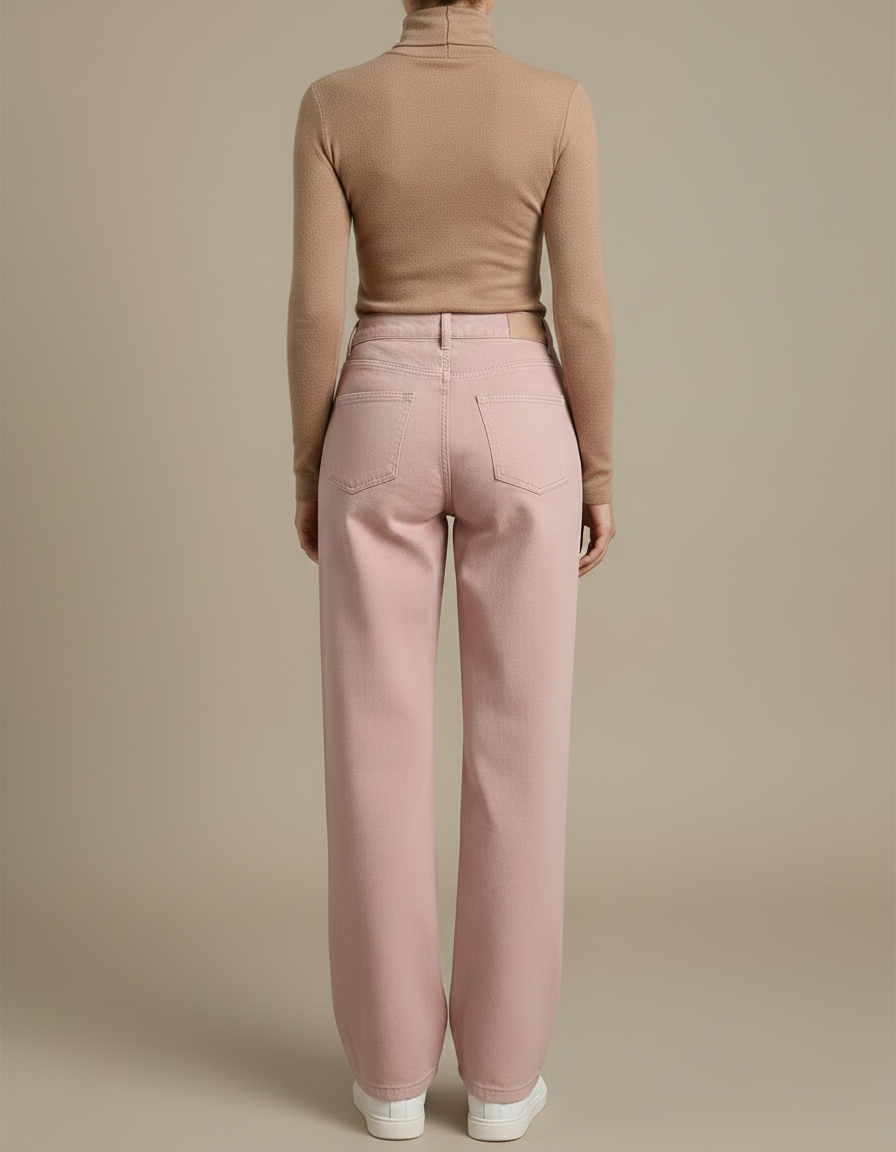 Pantalon Chino Rose Taille Haute Ample Décontracté - Jean - vue 2
