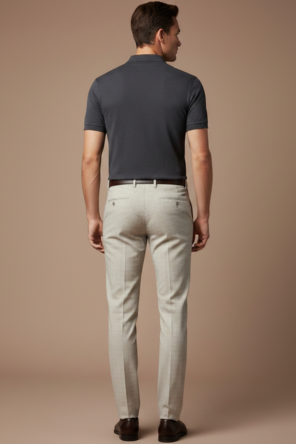 Pantalon Chino Écru Carreaux Slim Habillé Homme - Beige Gabardine - vue 2