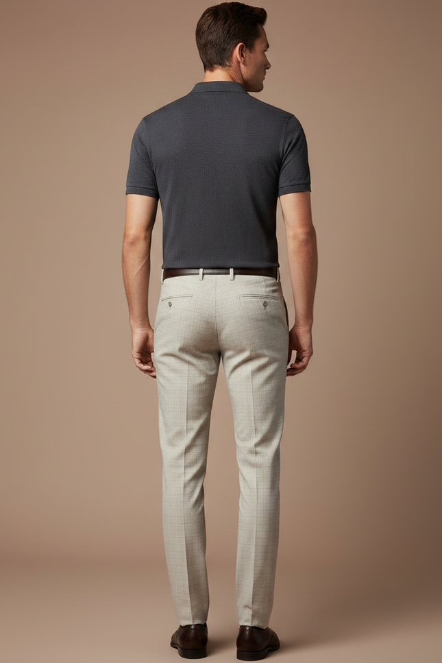 Pantalon Chino Écru Carreaux Slim Habillé Homme - Beige Gabardine - vue 2
