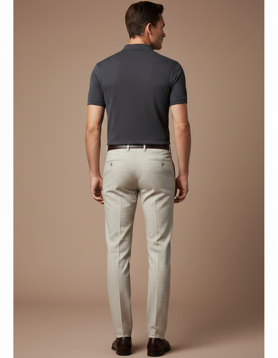 Pantalon Chino Écru Carreaux Slim Habillé Homme - Beige Gabardine - vue 2