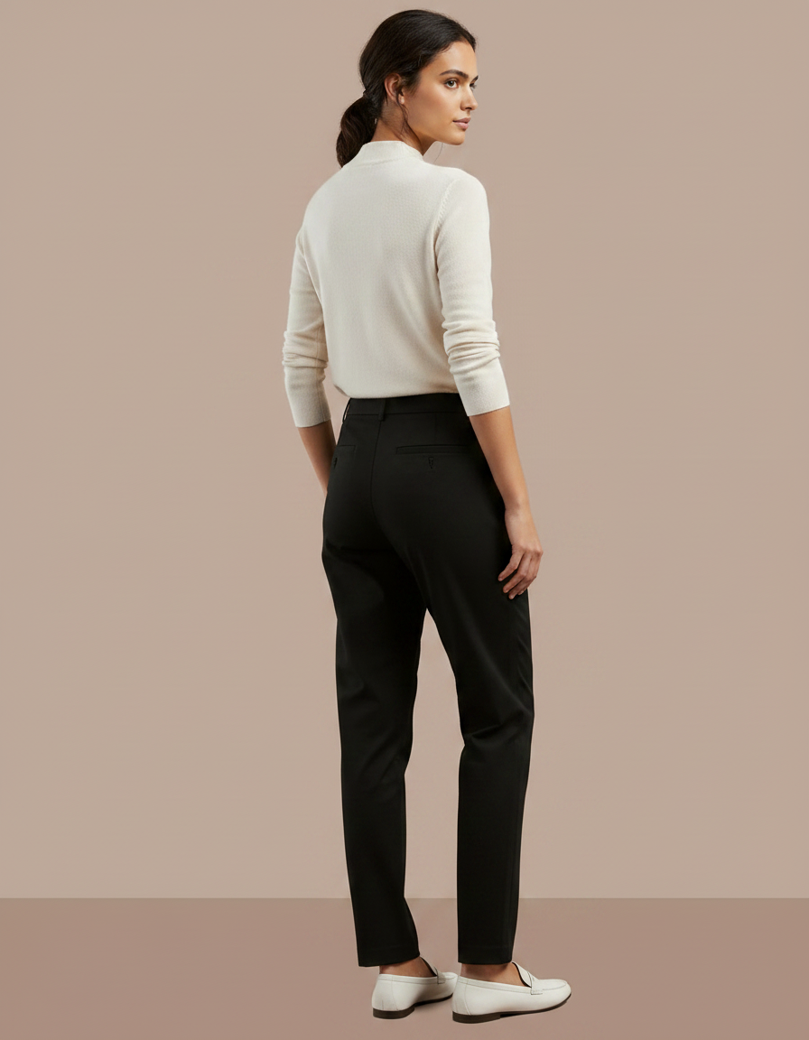 Pantalon Chino Noir Droit Élégant Décontracté Femme - Gabardine - vue 2
