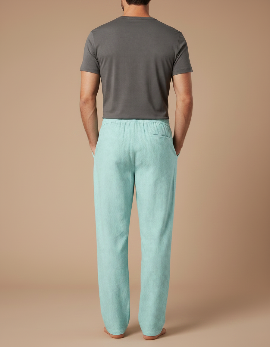 Pantalon Chino Vert Menthe Droit Cordon Décontracté Homme - Lin - vue 2