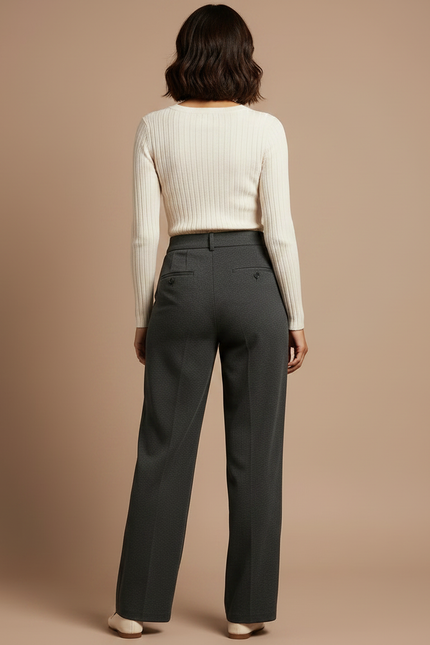 Pantalon Chino Gris Anthracite Ample Plissé Élégant Femme - Polyester - vue 2