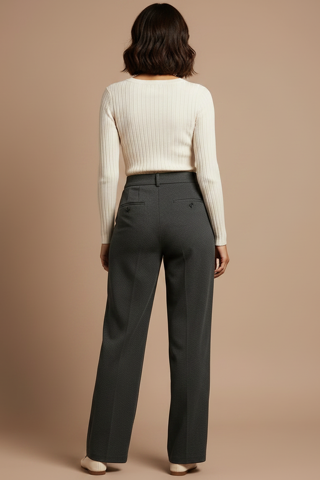 Pantalon Chino Gris Anthracite Ample Plissé Élégant Femme - Polyester - vue 2