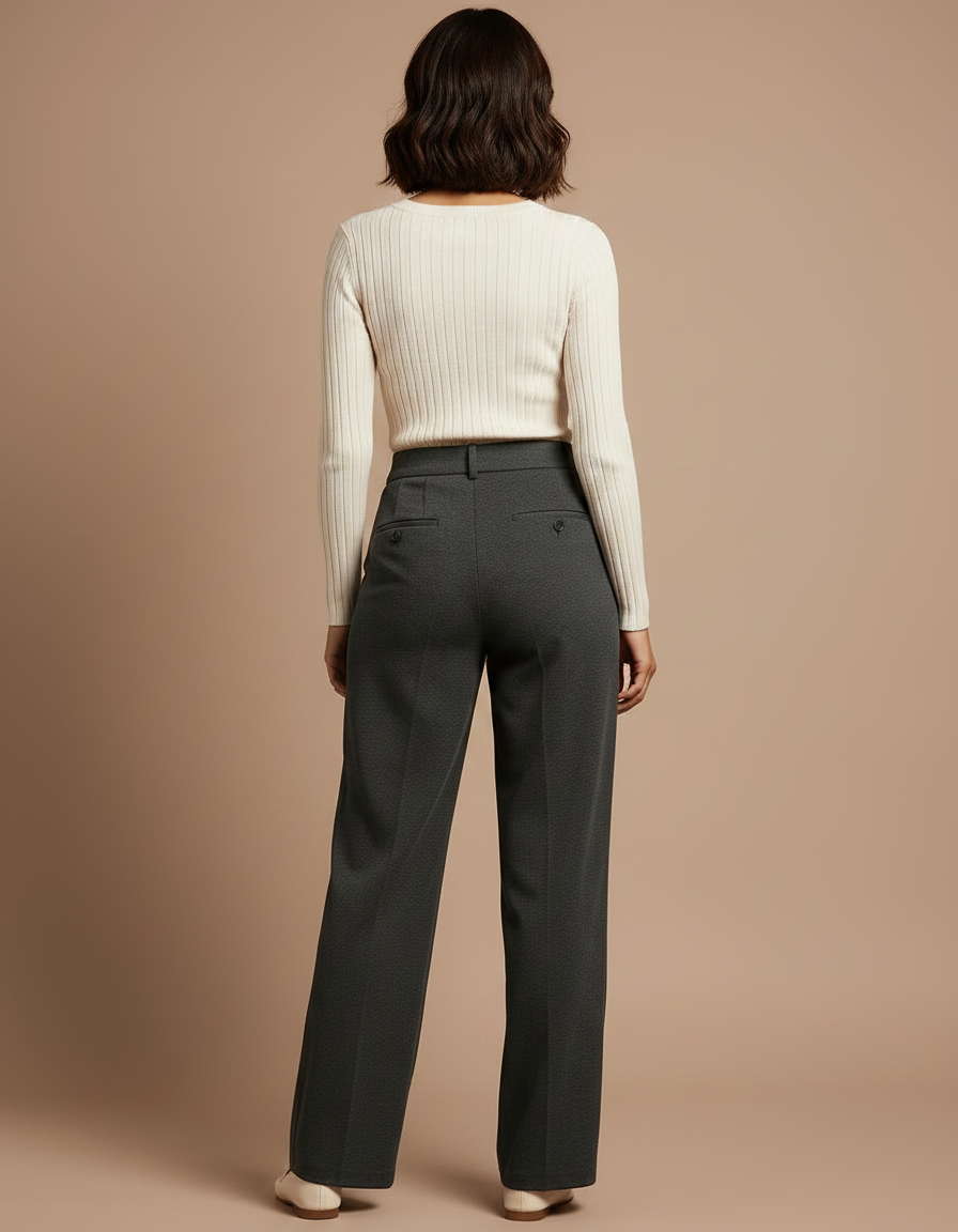 Pantalon Chino Gris Anthracite Ample Plissé Élégant Femme - Polyester - vue 2