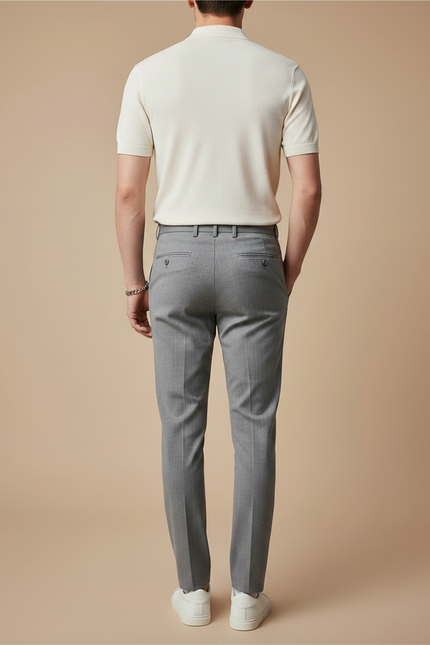 Pantalon Chino Gris Rayures Fines Élégant Slim Homme - Laine - vue 2