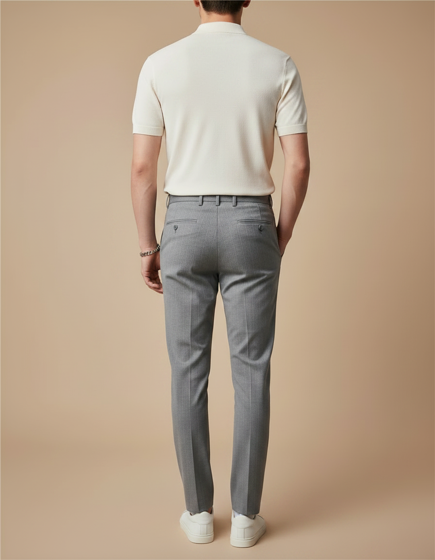 Pantalon Chino Gris Rayures Fines Élégant Slim Homme - Laine - vue 2