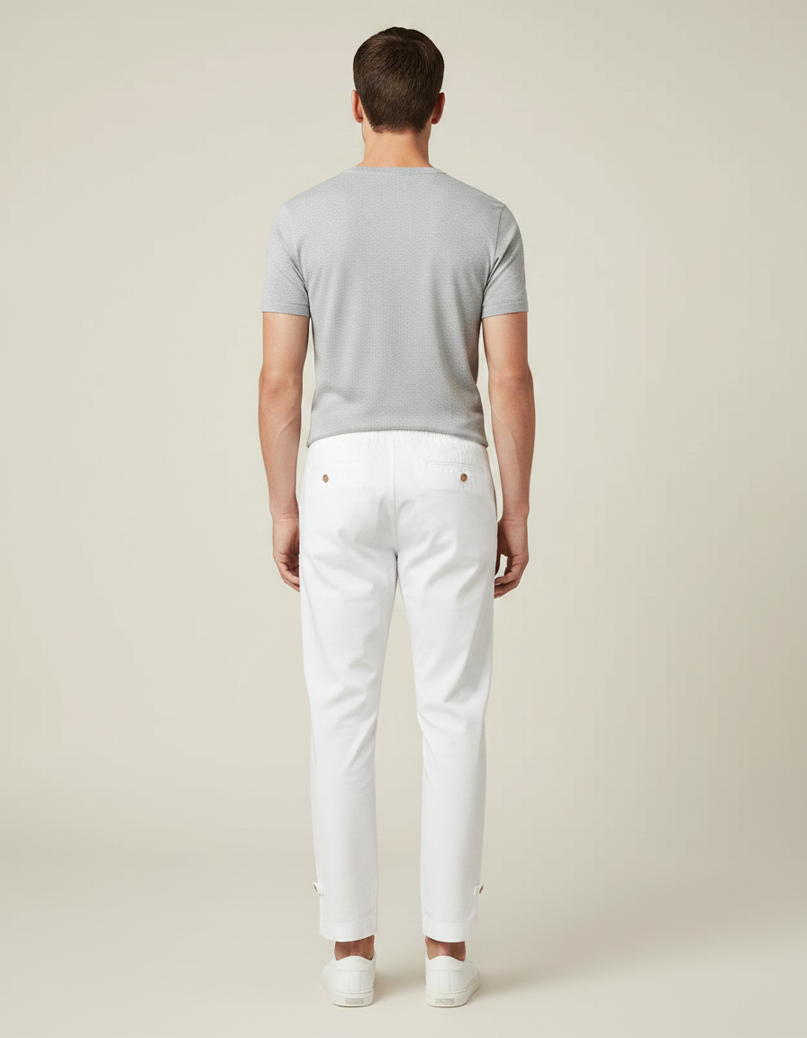 Pantalon Chino Blanc Coton Décontracté Resserré Homme - vue 2