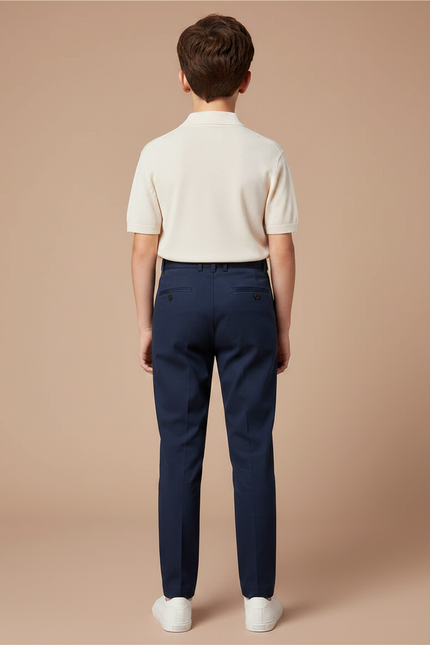Pantalon Chino Bleu Marine Plissé Coton Enfant - vue 2