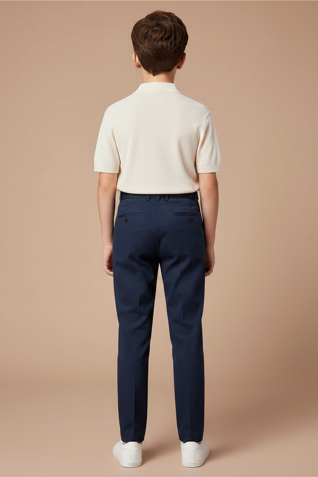 Pantalon Chino Bleu Marine Plissé Coton Enfant - vue 2