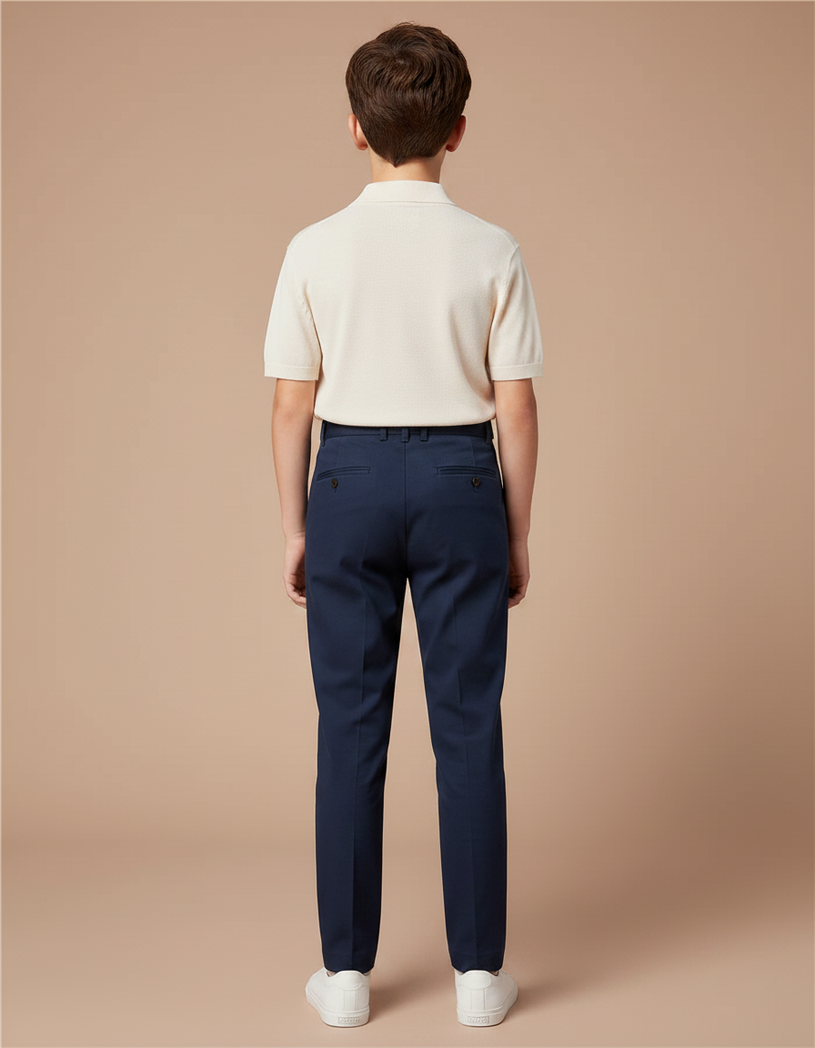 Pantalon Chino Bleu Marine Plissé Coton Enfant - vue 2