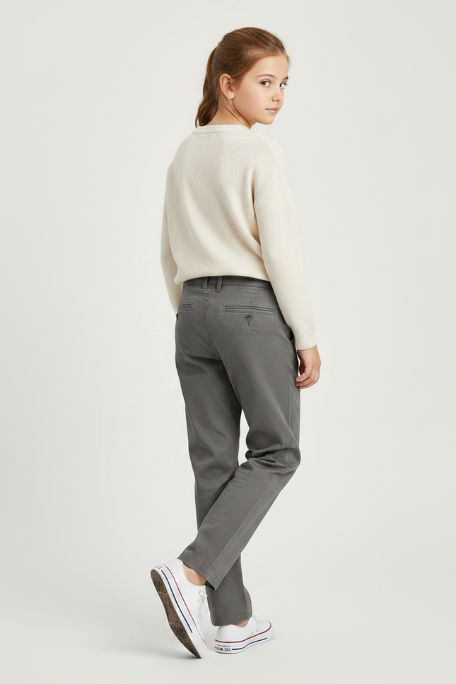 Pantalon Chino Gris Coton Droit Enfant Décontracté - vue 2